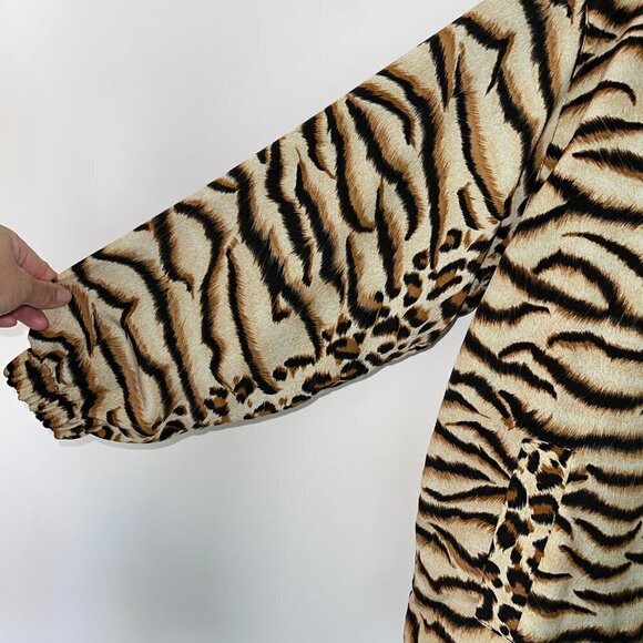 Vintage Womens Tiger Print Reversible Bomber Jacket Sz Large Tan Black Zip Front - Picture 8 of 13